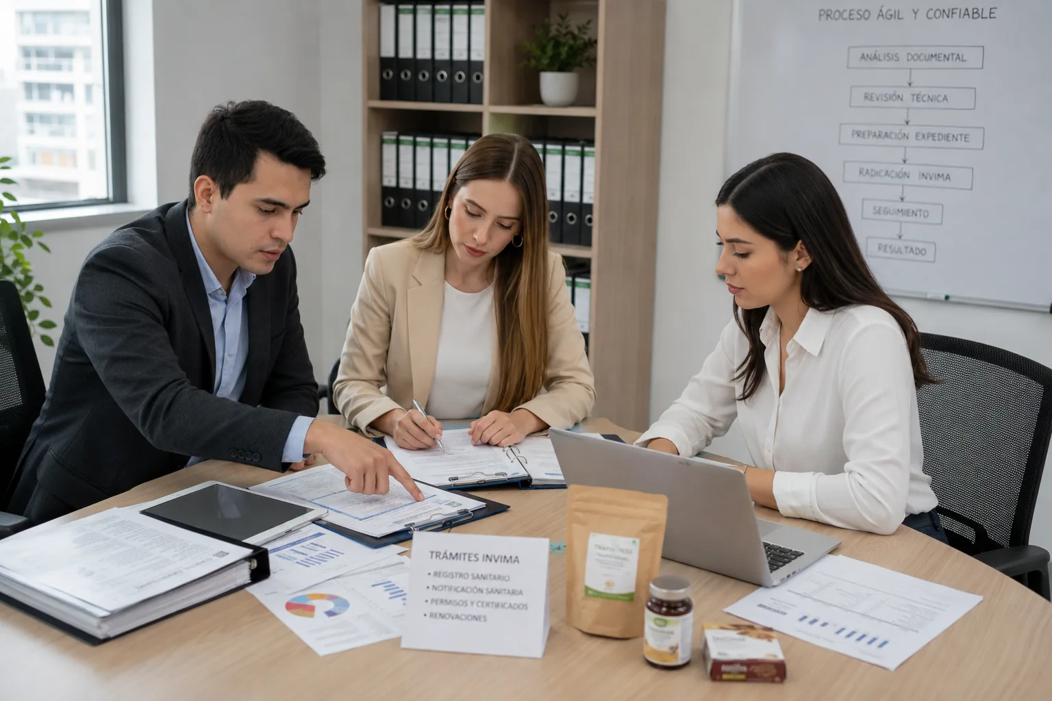 Equipo revisando documentación y requisitos regulatorios